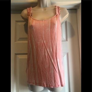 LOFT Orange Striped ruffled sleeve Tank top